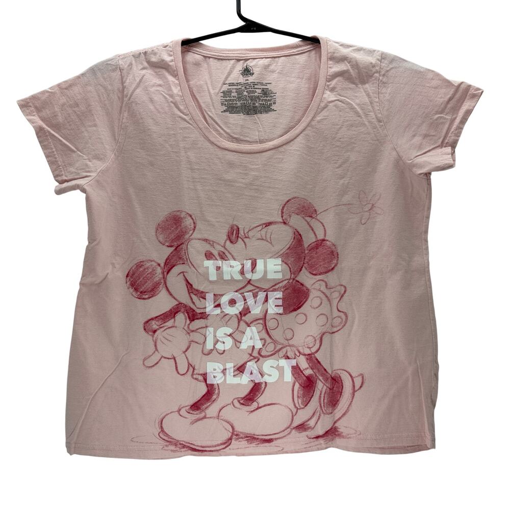 Disney Store Cotton Pink Mickey Mini True Love is a Blast T-Shirt Women 2XL Top